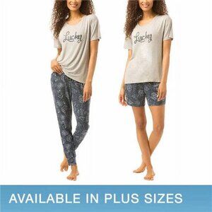 Lucky Brand Ladies 3-piece Pajama Set, Top/Pant/Short set (Navy Paisley, 2X)